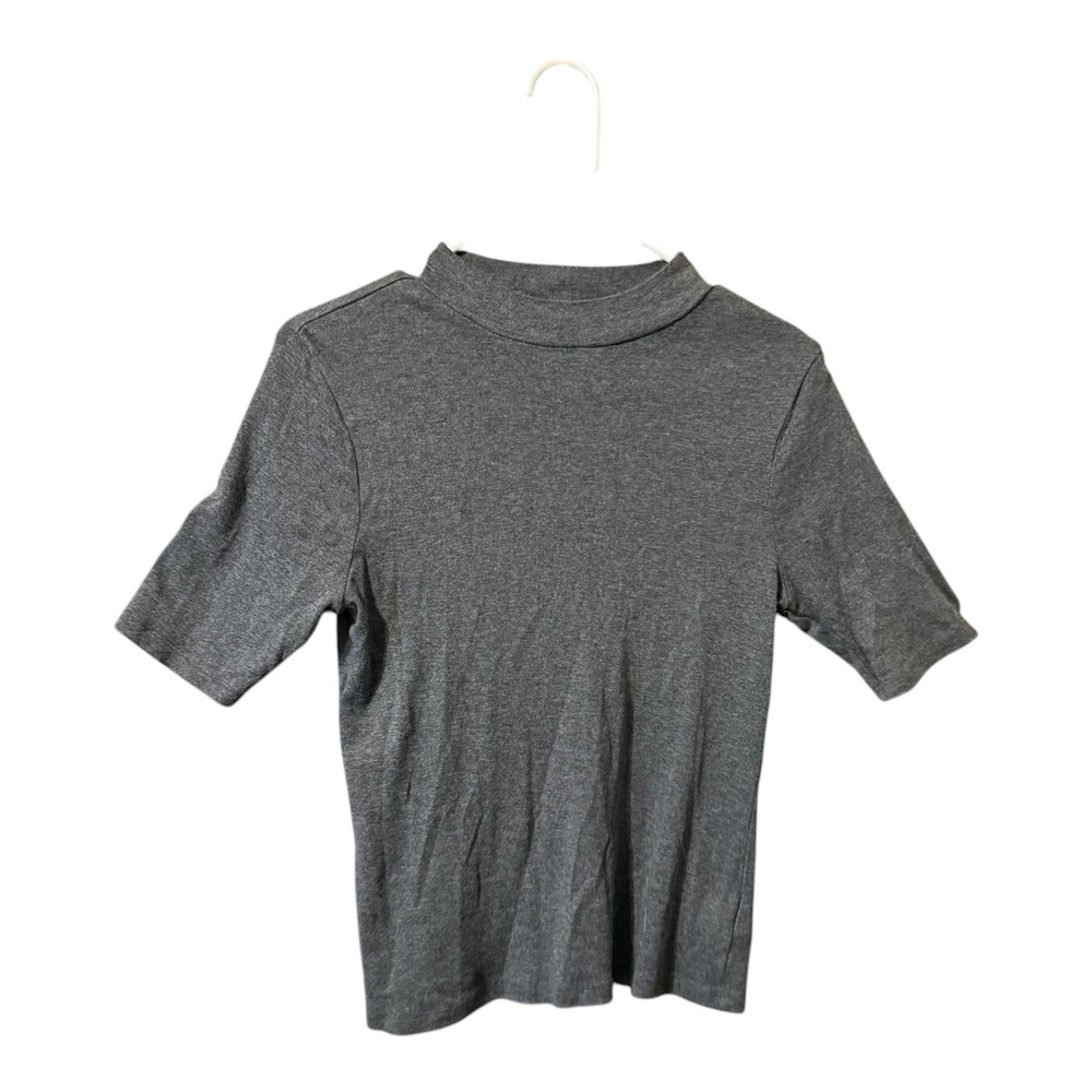 Gap Mock Neck Top Womens Medium Gray Excellent Short Sleeve Knit Shirt